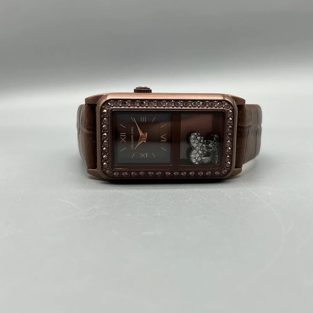 Origami Owl Womens Watch 24mm Chocolate Living Story Teller Crystals New Battery - Picture 6 of 15